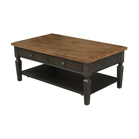 International Concepts Rectangle Vista Coffee Table, 48 in W, 28 in L, 20 in H, Wood, Hickory/Washed Coal OT45-15C